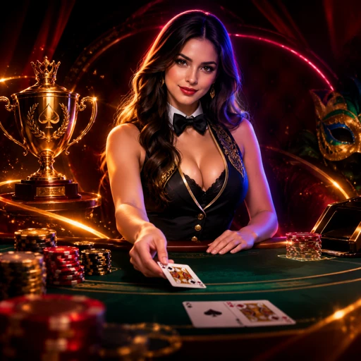 Mesa de blackjack ao vivo com cartas sobre o feltro