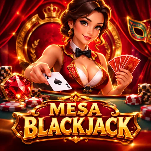 Mesa VIP de blackjack com fichas de valor alto e crupiê